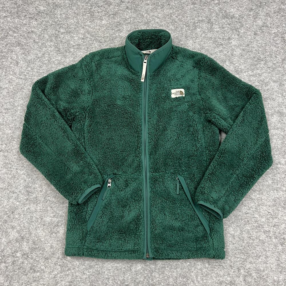 The North Face Jacket Boys L 14-16 Green Sherpa Fleece Full Zip Pockets Outdoors